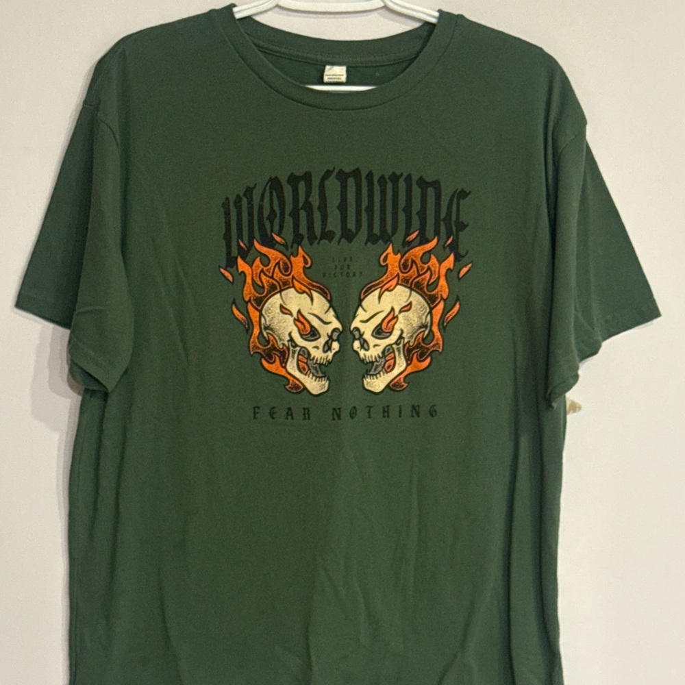 Men's Dark Green Short Sleeve Graphic Skull Tee - Fear Nothing